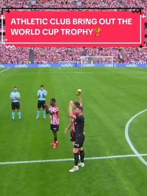 Athletic Club players Unai Simón, Aymeric Laporte and Nico Williams bring out the FIFA World Cup Trophy ahead of their match against Sevilla FC 🔥🇪🇸 #LaLiga