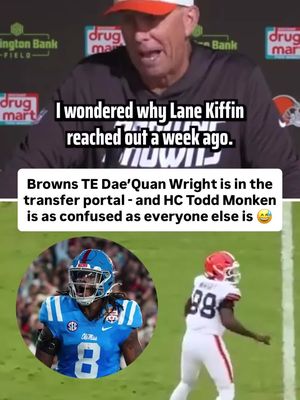 Browns tight end Dae’Quan Wright entered the college transfer portal earlier this week - and Cleveland HC Todd Monken isn’t really sure what to do about all of it 😂 (🎥 via Cleveland Browns / YT, h/t dan_labbe / X) #browns #clevelandbrowns #CollegeFootball #cfb #nfltiktok 