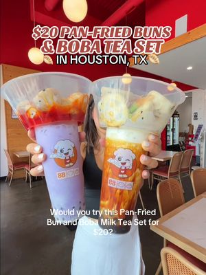 $20 PAN-FRIED BUNS & BOBA TEA SET + FREE BUNS & 20% DISCOUNT 🥟✨ @88dumplinghouse just opened their second location in Pearland! This locally owned gem originally started near the Med Center and has become a fave for handmade dumplings, generous portions, and incredibly reasonable prices. ‼️ SHOW THIS POST TO GET TWO FREE CHICKEN PAN-FRIED BUNS + A 20% DISCOUNT (excludes special discounted sets and buy-one-get-one-free dishes)! You absolutely HAVE to try their Thumb-Sized Pan-Fried Bun & Boba Milk Tea Set Meal! It's $20 and comes with their crispy little pan-fried buns served right on top of a boba milk tea. It's such a fun and unique concept! They also have a huge range of other Chinese options outside of dumplings, like fried rice, lo mein, orange chicken, General Tso's chicken, and so much more! ⏰ Their Pearland hours are Sunday-Thursday 11am-9pm & Friday-Saturday 11am-9:30pm, and their Med Center hours are Monday-Saturday 11am-1am and Sunday 11am-12am. —— 📍 88 Dumpling House (Pearland, 11011 Shadow Creek Pkwy & Med Center, 8017 Main St) #dumplings #chinesefood #houston #pearland #htx