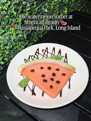 Hey Cousins!  This is your sign to order the #watermelon sorbet #dessert from @americanbeautyrestaurant in #massapequa #longisland like how CUTE is this sweet #treat 🍉