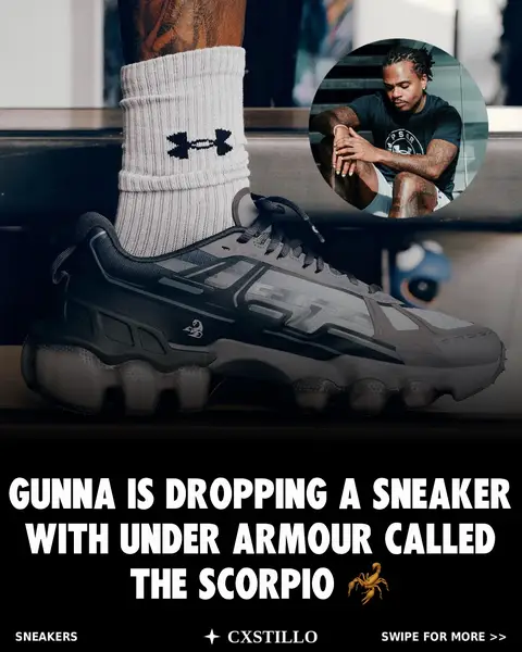 It’s called the Scorpio, built for training but styled like a lifestyle runner. Drops August 27th on UA.com and at A Ma Maniere ATL. Limited run only. Are you copping? #Gunna #UnderArmour #Scorpio #Sneakers #PStar