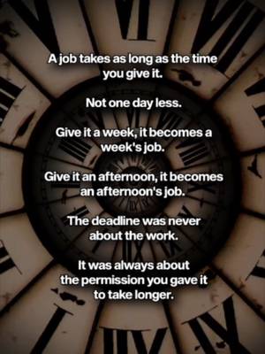 A job takes as long as the time given to it.  Known in management as Parkinson's Law, work expands to fill the time allotted for its completion. Give a task a full week, and it will stretch to take seven days. Assign the exact same task an afternoon deadline, and it will get finished in hours. Deadlines aren't determined by the actual volume of work, they are determined by the permission given to take longer: - Tight Timeboxes: Force priority, sharp focus, and rapid execution. - Open-Ended Deadlines: Invite overthinking, perfectionism, and unnecessary delays. - Operational Speed: Setting aggressive boundaries drives efficiency across teams. Stop giving simple tasks long timelines. Bigger isn't the win. Better is. #ParkinsonsLaw #TimeManagement #ExecutiveExecution #ProductivityHacks