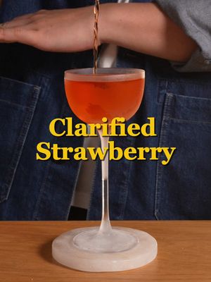 Clarified Strawberry water an easy way to make clear strawberry water, no centrifuge required! 450 g strawberry 1 g pectinex Blend until the vessel is slightly warm, then let it sit for an hour. Strain through an oil filter. You will see the liquid start off cloudy, then clear. once its clear, swap vessels, and pour the cloudy liquid back into the filter Acid adjusted strawberry water 100 ml clarified strawberry water 2 g malic acid 4 g citric acid #fyp #cocktails 