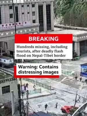 At least 31 people have been killed and hundreds of tourists are missing, after a massive flash flood and mudslide on the Nepal-Tibet border. This video has been edited by the BBC with white flashes, due to the distressing content. #Nepal #Tibet #BreakingNews #BBCNews