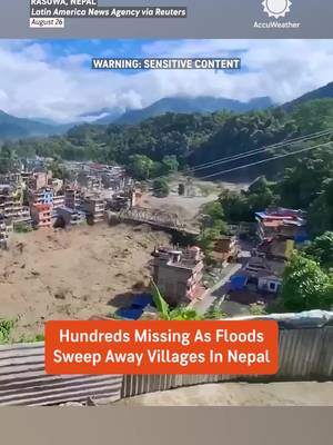 Hundreds are missing, and many are feared dead after a massive flash flood hit the Nepal-China border on Wednesday. A wall of water obliterated infrastructure and swept hundreds of people away. A glacial lake outburst above the Bhotekoshi River may have caused the flooding and destruction, Shailendra Thapa, a spokesman for the Armed Police Force, said, but AccuWeather meteorologists pinpoint an earthquake in the area as the root cause. Approximately 400 tourists were reported missing, and 31 people were killed, BBC reported, though the intensity of the disaster dictated that the death toll would rise significantly. BBC says today's disaster is the worst since the 2015 earthquake in Nepal, which killed 9,000 people. Just last year, a flood in the same area killed 18 people.