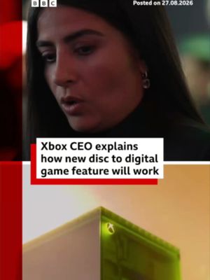 CEO Asha Sharma has explained how Xbox's new disc to digital feature will work after unveiling it at Gamescom 2026. #Xbox #DiscToDigital #Gamescom #Gamescom2026 #GameTok #BBCGaming #BBCNews