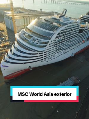 Yesterday, you saw the build. Today, you see the scale. 🌅 One sunrise. One continuous flight from above the yard, down into the dry dock, beneath the hull, through the propeller and out to the full aft of MSC World Asia. A perspective on a flagship that most will never see, from an angle that makes the scale impossible to ignore. She is almost ready. #MSCCruises #MSCWorldAsia #cruisetok #newcruiseship
