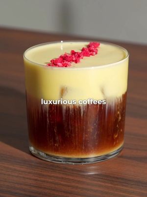 Most Luxurious Iced Coffee 👀 Recipe 👇🏽 Make orange syrup * Wash orange * Peel orange * Cover peels with sugar * Refrigerate overnight * Add a little water * Dissolve remaining sugar Make saffron cream * Add saffron to heavy/oat cream * Infuse 10 min * Strain Make orange flash brew * Add 20 g coffee + 5 orange slices to AeroPress * Pour over 6 oz / 180 ml hot water * Steep 2 min * Press over ice Make saffron-orange cold foam * Add 3 oz / 90 ml saffron cream * Add ½–1 oz / 15–30 ml orange syrup * Add pinch of salt * Add 1 oz / 30 ml milk * Froth Assemble * Fill serving cup with ice * Add orange-infused flash brew * Top with saffron-orange cold foam * Garnish with freeze-dried raspberries That’s it. Enjoy! 😁 #icedcoffee #icedlatte #homebarista 