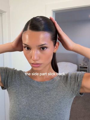 loving a side part / products used:  @Emi Jay styling cream, brush @Tangle Teezer beush @Kitsch hair tie #slickbackponytail #sidepart #hairwashday 