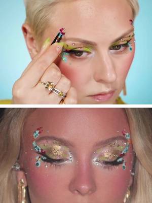 Recreated this incredible look on Zara Larson by the amazing @Sophia Sinot 💚🦀🩵 The video is up on YouTube 🙂‍↔️ @about-face eye paints @DanessaMyricksBeauty colorfix @Blend Bunny Cosmetics rotten + divination palettes @Hung Vanngo Beauty foundation  @Trixie Cosmetics play pigment @Isamaya Beauty wild star palette @Half Magic by Donni Davy pre stick stones @GetStonned stones @ArdellBeauty half naked lashes 434 @makeupforever wherever walnut lip liner  @Vitamasques US lip maxi glaze pink marshmallow