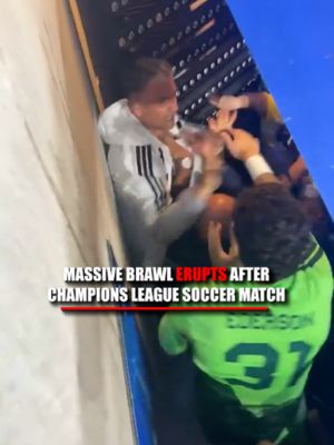 WATCH: A massive brawl breaks out near the stands after Turkish soccer club Fenerbahçe defeats French club Lyon 2-1 in a Champions League playoff match. Video shows a person jump-kicking Fenerbahçe midfielder Mattéo Guendouzi before players and others rush in, setting off a chaotic fight after the final whistle. Guendouzi says Lyon fans insulted his mother and family throughout the game and that his actions afterward were in response to the alleged verbal abuse.