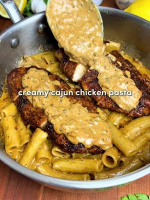 Creamy Cajun Chicken Pasta 🔥 One-pot & ready in under 20 minutes… juicy cajun chicken served with the creamiest garlic parmesan sauce 🤤 If there is one piece of cookware you need in your kitchen, it’s gotta be the @Made In Cookware Saucier!  I’ve been using Made In for a long time and the Saucier is my favorite piece to cook with… it can do everything your sauce pan can do, but better!  If you’re looking to upgrade your cookware, I linked my favorite Made In pieces in my bio. For the Chicken:  -2 large chicken breasts, flattened  -Seasoning: 1 tbsp paprika, 2 tsp garlic powder, 2 tsp onion powder, 2 tsp Italian seasoning, 2 tsp salt, 2 tsp black pepper, 1–2 tsp cayenne pepper (optional)  -1 tbsp olive oil For the Pasta & Sauce:  -8 oz (225 g) rigatoni  -3 tbsp butter  -1 large shallot, finely diced  -6–8 garlic cloves, minced  -1 cup heavy cream, room temperature  -Seasoning: 1 tsp chicken bouillon powder, 1 tsp paprika, 1 tsp garlic powder, 1 tsp Italian seasoning, 1 tsp black pepper  -3/4 cup freshly grated Parmesan (please use fresh!)  -1/2 cup pasta water, as needed (aka liquid gold) Instructions: 1. Pat the chicken dry & pound to an even thickness. Coat with 1 tbsp olive oil, then season on both sides. 2. Boil the pasta in salted water until just shy of al dente. Save at least 1/2 cup pasta water before draining (‼️). Set pasta aside. 3. Heat a large pan or pot over medium heat for a few mins. Add 2 tbsp olive oil, increase to medium-high, add the chicken. Sear for 3–4 mins per side until golden, then reduce heat if needed and cook through. Set aside to rest. 4. Reduce heat to medium. In the same pan, melt the butter, scraping up all that fond. Add the shallot & cook for 5 mins, add the garlic, cook for 1 more min. 5. Reduce heat to medium-low, slowly pour in the cream. Add the seasonings & simmer for 2–3 mins. Reduce heat to low, add the parmesan & stir until smooth. 6. Add the pasta & 1/4 cup pasta water, toss over low heat for 1–2 mins until the sauce is silky. Add more pasta water as needed. Slice the chicken, add it on top, and finish with more parm and fresh parsley!  #easydinner #pasta #Recipe #cookingathometiktoktv 