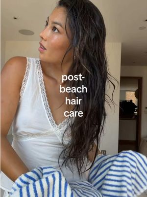 My post-beach hair care non negotiable as someone with fine asian hair 🤍 @OUAI  #OUAIPartner #haircare #finehair #asianhair #ouaihaircare 
