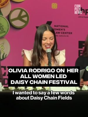 Olivia Rodrigo at her press conference in Los Angeles today breaking down her Daisy Chain Festival. The all women festival will take place in Irvine, CA tomorrow and feature performances from Chapple Roan, Doechii, Santigold, Stevie Nicks, Olivia Rodrigo, and many more.