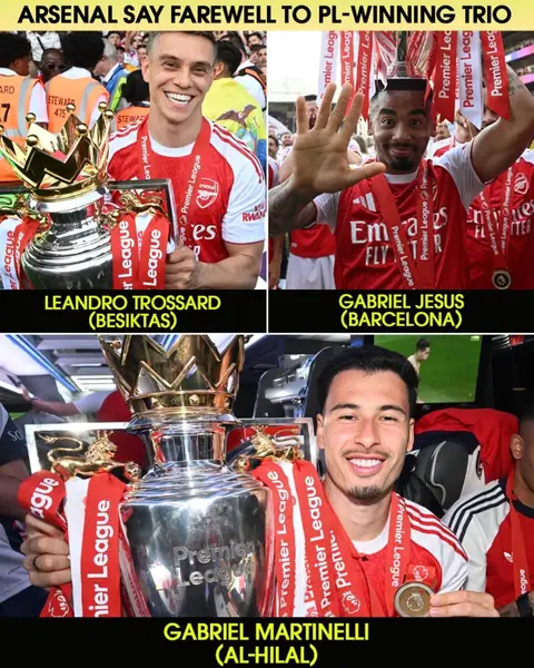 Three members of Arsenal's Premier League-winning attack are set to leave this summer, with Gabriel Martinelli off to Al-Hilal in Saudi Arabia and Gabriel Jesus joining Barcelona, per @Fabrizio Romano 🏆 Leandro Trossard has already signed for Beskitas as Mikel Arteta re-shuffles his attacking cards 👋 #arsenalfc #mikelarteta #PremierLeague #gunners #gabrielmartinelli 