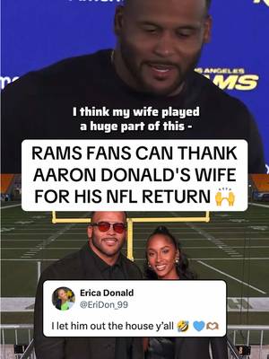 Aaron Donald’s NFL comeback wasn’t happening without his wife’s co-sign 🔥 #aarondonald #retirement #ramshouse #larams #comebackseason 