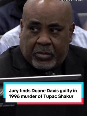 A jury has found Duane "Keffe D" Davis guilty in the killing of rapper Tupac Shakur on a Las Vegas night nearly 30 years ago. Davis, 63, was charged with murder with a deadly weapon with the intent to promote, further or assist a criminal gang in Shakur's death. He had pleaded not guilty. The prosecution said Monday evening that the state would dismiss the gang enhancement part of the charge due to witness logistics. #news #tupac #lasvegas #crime #court  