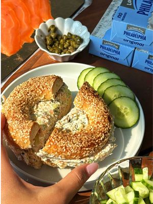 #PhillyPartner | Not @Philly Cream Cheese coming up with a NEW Philadelphia Lactose Free Cream Cheese that helps all the lactose intolerant girlies like me! 🥹 I made my favourite smoked salmon dill bagel sandwich using the viral chopped bagel hack, and legit, it’s one of my favorite bagel sandwiches! What recipe will you be making first with this new Philadelphia Lactose Free Cream Cheese? 😋 #PhiladelphiaCreamCheese #choppedbagel #foodhack