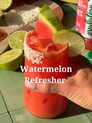 Watermelon Refresher 🍉💦🍋‍🟩🥥 Naturally hydrating + actually delicious? Say less. 🍉 This refreshing mocktail is made with @Evolution Fresh Mighty Watermelon juice, with 451mg of naturally occurring electrolytes and 100% juice. Perfect for staying hydrated while still feeling like a fun little treat. Summer may be coming to an end, but it’s still hot out here, so I’m holding onto all the refreshing drinks I can get 🍉☀️ Recipe: Evolution Fresh Mighty Watermelon juice Coconut milk Fresh lime juice Sea salt Blend and pour over ice. Garnish with lime, and add coconut rum for a cocktail version. Cheers to staying hydrated while making it feel like a treat! 🍉✨ #evolutionfreshpartner 