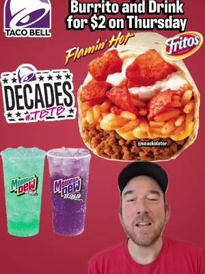 Taco Bell is bringing legit THROWBACK PRICING with a $2 Beefy Crunch Burrito AND Drink tomorrow! On September 3rd you can get one of the Decades menu Beefy Crunch Burritos with a Medium Drink for just $2 and this should be good in-store or in the app. And you can do this offer 10 times per transaction! Are you grabbing some cheap Beefy Crunch Burritos from Taco Bell tomorrow?! #tacobell #fastfood #fooddeals #cheapeats #cheapfood