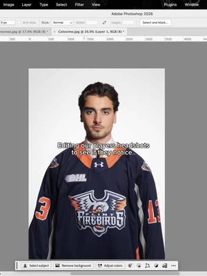 Editing our players headshots to see if they notice | Wait till the end for a surprise 🫣 #flintfirebirds #ohl #hockey #mediaday #trending 