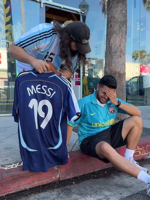 We tried to cure the Messi retirement sadness 😢 … we heard the only known fix is a new Argentina shirt 🤣 #messi #barcelona #goat #Soccer 