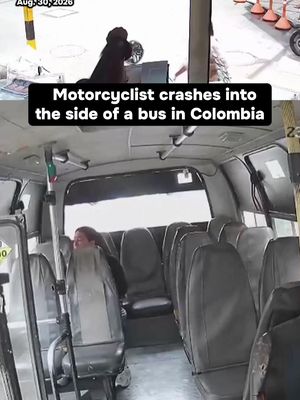 A speeding motorcyclist crashed into the side of a moving bus, flying through its open doors in Buga, Colombia, on Sunday. The motorcyclist sped through a red light before colliding with the bus. The identity of the man has not been released, and further details about the incident remain unknown, according to local media reports. #colombia #crash #motorcycle 