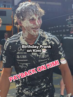 Payback is best served with cream 😉 Happy birthday, Kimi! 🎂 #mercedesf1 #kimiantonelli #ka12 #f1 