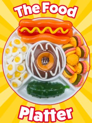 The Food Platter 🌭🍔 #weirdcandy #hotdogs #pickles #candyplatter