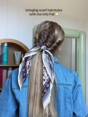 Not just a summer trend! #fallhair #scarfhairstyles #fallhairstyles #updohairstyle #ponytailhairstyle @Blake Brown Beauty @Emi Jay 