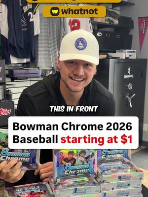 A full case of Bowman Chrome starting at $1 on Whatnot this Wednesday for release day 👀 🖤💛 Save the show and don’t miss it #sportscards #bowmanchrome #whatnot