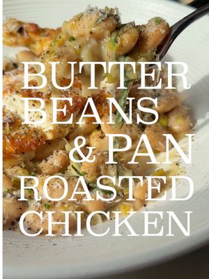 PAN ROASTED CHICKEN WITH LEEK & TARRAGON BUTTER BEANS 🍗 RECIPE ⬇️ Autumn is officially here, and this is one of my favourite ways to cook chicken - really crisp, golden skin over creamy butter beans cooked with leek, tarragon, and all of the caramelised chicken juices from the pan. The entire dish is made in one pan, from cooking the chicken to going straight back onto the hob for the beans.  RECIPE (serves 2) Pat 2 skin-on chicken supremes dry and season generously with salt. Heat the frying pan over a medium heat, perform the drop test, then add 1 tbsp olive oil. Add the chicken skin-side down and cook for 6-8 minutes until deeply golden and crisp Turn the chicken, then add 30g butter, 3 crushed garlic cloves and 4-5 sprigs of thyme. Once foaming, baste the chicken for 102 minutes, then transfer the chicken to a roasting tray and put in a 200°C fan oven for 10-15 minutes until cooked through. Remove and rest Leave around 1 tbsp of the chicken fat and all the caramelised pan juices behind. Add 2 finely sliced shallots and 1 finely sliced leek with a pinch of salt and cook gently for 5-7 minutes until softened. Add 2 sliced garlic cloves and cook for another minute Add 2 x 400g jars of good quality butter beans, 200ml chicken stock, and 1 tbsp Dijon mustard. Bring to a gentle simmer, then crush some of the beans into the stock to thicken it Turn the heat down and stir through 75g crème fraîche and 15-20g finely grated Parmesan. Once creamy, fold through 2 tbsp fresh tarragon and season with salt and plenty of black pepper Spoon the beans generously onto a plate, place the rested chicken on top and finish with Parmesan and cracked black pepper #chicken #butterbeans #cooking #Recipe #autumn