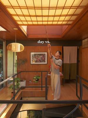 My japanese midcentury home during the day vs. at night #homedecor #midcenturymodern #japanesedesign #interiordesign 