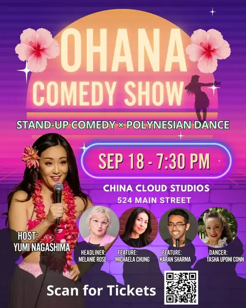 VANCOUVER! 🌺 Ohana Comedy Show is back Friday, Sept 18! 🎤 Headliner: Melanie Rose ✨ Michaela Chung + Karan Sharma 🌺 Dance Feature: Tasha Uponi Conn 😂💃 Hosted by Yumi Nagashima — with stand-up AND dance! 📍 China Cloud Studio, 524 Main St 🚪 Doors 7PM | Show 7:30PM 🎟️ $30 — ticket link in bio! Come for the laughs. Stay for the island energy. 🌴🔥 #VancouverComedy #VancouverEvents #StandUpComedy #PolynesianDance #VancouverNightlife 