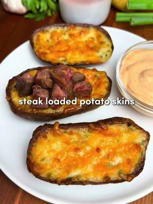 Steak Loaded Potato Skins🔥 For those of you asking about the app, just search “Osta” on the App Store or Google Play 🫶 Crispy, cheesy potato skins loaded with juicy steak, chipotle sour cream & fresh chives… 🤤 Inspo from the goats @chefmikekubiesa & @burnt_pellet_bbq !! For the Potatoes: -5 large russet potatoes -1/4 cup olive oil -1 tbsp salt For the Filling: -Scooped potato flesh -1/2 cup milk, warmed -1/3 cup butter, softened -1/2 cup sour cream -1 1/2 cups sharp cheddar, grated -1/4 cup fresh chives, chopped -Seasoning salt, to taste For Frying & Topping: -Neutral oil, for frying -Triple cheddar @tillamook, grated For the Steak: -Ribeye or New York strip -Salt & black pepper For the Chipotle Sour Cream (Optional): -1 cup sour cream -1–2 chipotle peppers in adobo -2 garlic cloves -1 tbsp lime juice -1/2 tsp salt -Milk, as needed Instructions: 1. Wash & dry potatoes. Rub with olive oil, season with salt & bake at 425°F (220°C) for 50–60 mins until fork-tender. Let cool slightly. 2. Meanwhile, blend all chipotle sour cream ingredients until smooth, adding a splash of milk to thin as needed. Refrigerate. 3. Halve potatoes lengthwise & scoop the flesh into a bowl, leaving about 1/4 inch around the skins. Mash with warm milk, butter, sour cream, cheddar, chives & seasoning salt to taste. 4. Heat neutral oil to 350°F (175°C). Fry the empty skins in batches for 2–3 mins until golden & crispy, then transfer to a wire rack. 5. Stuff the skins with the potato filling, top with triple cheddar & bake at 350°F (175°C) for 15 mins until bubbling & golden. 6. Season steak generously with salt & pepper, then grill or pan-sear to your desired doneness. Rest 5–10 mins, then slice against the grain into bite-sized pieces. 7. Load the skins with steak, chipotle sour cream & fresh chives. Enjoy!! #DinnerIdeas #cookingathometiktoktv #Recipe #cooking 