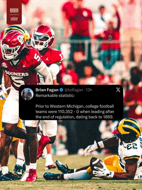 History was made last night as ❌ichigan became the only team in CFB history to win a game while trailing at the end of regulation.  • • • • • #OUDNA #BoomerSooner #Sooners #OU #Boomer