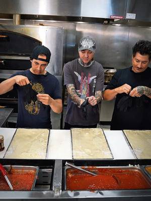 From the stage to the kitchen 🤘 Have you tried our new collab pie with #piercetheveil 😍 #collab #pizza #fyp #viral 