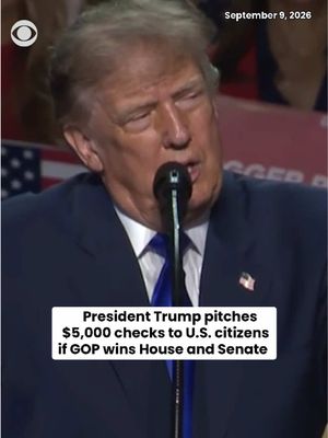 President Trump on Wednesday promised that if Republicans win the House and Senate during the midterm elections, he will pay a $5,000 "dividend" to "every adult citizen in the United States of America." #trump #politics #gop #election 