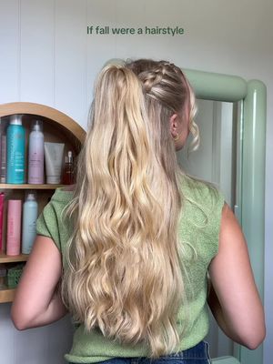 Volume= a pull through ponytail 🍂 #fallhair #fallhairstyles #braidedhairstyles #halfuphalfdown #dutchbraids @Pureology 