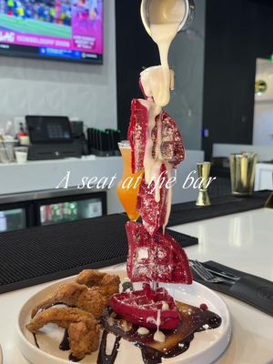 Let’s try out Soufflé Bistro & Bar, one of the newest restaurants in Arlington ✨ As soon as I walked in they were super sweet and I was instantly shocked by how cute it was inside 💚 Keep in mind I went when it was empty and not during a rush!  FOOD 🧇🍓🍝 Red Velvet Waffle Tower — drizzled with vanilla cream and dusted with powdered sugar, honestly show stopping and still not overly sweet!  Cajun Shrimp Pasta — such a full portion I took the other half to go, well seasoned and beautifully presented Collard Greens + Mac & Cheese — honestly they had me sold at $6! I’ll be back to try the yams and cornbread 😋 DRINKS 🍹  P* Star Martini — So good!! If you take a look at their menu, you’ll see they have a bunch of different fun shaped glasses and drinks, including flights too! My opinion: worth a seat at the bar 💚   📍Souffle Bistro & Bar 6407 S Cooper St Ste 101 Arlington, TX  76001 #100thingsindallas #dallasrestaurants #thingstodoindallas #soufflebistroandbar #dfwrestaurants arlington restaurants, dallas content creator dfw black owned, black owned restaurants dallas