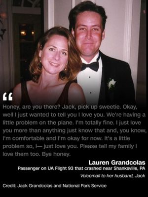 On September 11, 2001, 2,977 people were killed when terrorists hijacked four commercial airplanes, crashing them into the World Trade Center, the Pentagon, and a field near Shanksville, Pennsylvania. This is one of the voicemail recordings left by a victim to a loved one in her final moments.