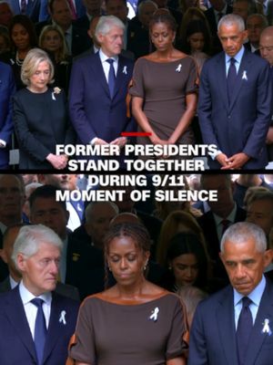 Former presidents Joe Biden, Barack Obama, Bill Clinton and George W. Bush along with former first ladies Jill Biden, Michelle Obama, Hillary Clinton and Laura Bush stand with Vice President JD Vance and former NYC Mayor Michael Bloomberg during a moment of silence for the victims of 9/11 at a ceremony marking the 25th anniversary of the attacks in New York City. #september11
