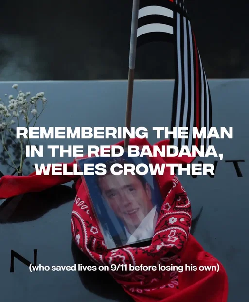 Welles Crowther was on the 78th floor of the South Tower when the building was struck, but instead of escaping, the 24-year-old volunteer firefighter and equities trader repeatedly went back into the smoke and chaos to help others find a way out. Wearing his trademark red bandana over his face, Crowther made three trips to the sky lobby, calmly guiding people toward the stairway and helping as many people as he could before the tower collapsed. His identity remained unknown for months until survivors' accounts led his mother, Alison Crowther, to realize the mysterious hero was her son, who had carried a red handkerchief since childhood. 📸: Getty / Rockland County Fire Department #911 #courage #hero #worldtradecenter 