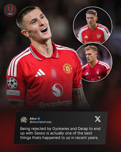 Turned down by Gyökeres and Delap… but 𝐁𝐋𝐄𝐒𝐒𝐄𝐃 with Šeško. Maybe everything really does happen for a reason. 😉🔴  𝐃𝐢𝐝 𝐰𝐞 𝐞𝐧𝐝 𝐮𝐩 𝐰𝐢𝐭𝐡 𝐭𝐡𝐞 𝐛𝐞𝐬𝐭 𝐬𝐭𝐫𝐢𝐤𝐞𝐫 𝐨𝐟 𝐭𝐡𝐞 𝐭𝐡𝐫𝐞𝐞? 👀  #ManUnited #Sesko #Gyokeres #Delap #UnitedView