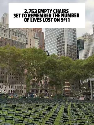 💔 Bryant Park in New York set 2,753 empty chairs on their lawn to remember the number of lives lost on 9/11. 🎥: X / @bryantparknyc