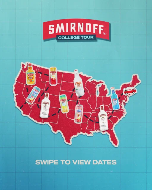 hard launching the official smirnoff college tour 🏈 we'll be pulling up to campuses & bars across america all fall!! make sure you check back each week for more deets 👀