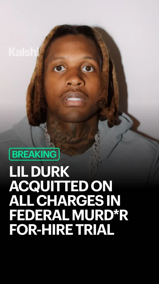 A federal jury in Los Angeles acquitted rapper Lil Durk on all charges Friday, including conspiracy, murder for hire, and stalking resulting in death. Prosecutors alleged Durk, whose real name is Durk Banks, paid hit men to fly from Chicago to Los Angeles and kill rival rapper Quando Rondo in revenge for the 2020 death of his close friend King Von. The gunmen missed Rondo and killed his cousin Saviay'a Robinson, 24, near the Beverly Center mall in 2022. The jury deliberated three days before returning the not-guilty verdict. Durk broke down crying as it was read. He remains in federal custody, with a separate racketeering trial set for October 5. His two co-defendants were acquitted of murder for hire but convicted of stalking resulting in death.