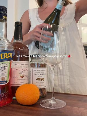 It came out so good! 🍎  Prosecco  1oz apple cider  1 oz aperol  Cinnamon stick  Orange slice #fallspritz #applecider #falldrinks #williamssonoma #aperolspritz @Williams Sonoma @Aperol Spritz 