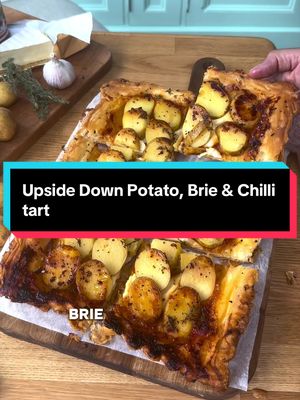 Upside Down Potato, Brie & Chilli Jam Tart Recipe pinned in top comment ⬇️  For more inspirational upside down recipes, check out my cookbooks; Upside Down Cooking and One Pan Feasts. Link in bio ⬆️  #upsidedown #pastry #viralvideos #potatoes 