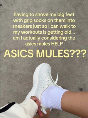 I rlllly rlllly want them…. Tell me everything. Are they easy to walk in? Do ur feet slip out? I’m easily influenced #influenced #sneakers #workout #asicsmules #sliponsneakers 